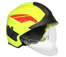 přilba HEROS TITAN - FIRE, signální žlutá luminiscenční, čirý štít, brýle, polep přilba HEROS TITAN - FIRE, signální žlutá luminiscenční, čirý štít, brýle, polep