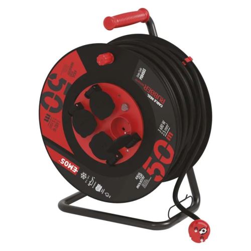 navíjecí buben - rozvaděč 4× 230V, 50m, průřez vodiče 2,5mm2, IP44, neopren