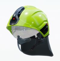přilba HEROS H30 GOLD Rosenbauer, signální žlutá luminiscenční, zlatý štít, brýle (1)
